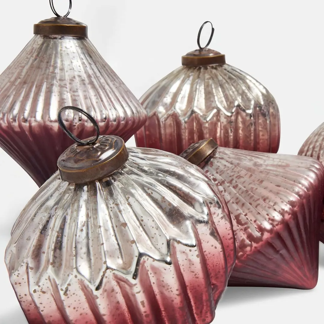 Loberon Kerstbal Set 6 Stuks Marquee Silber/Bordeaux - afbeelding 3 van 6