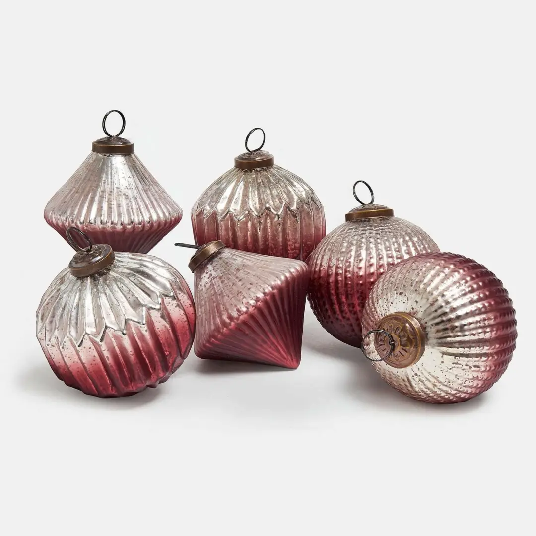 Loberon Kerstbal Set 6 Stuks Marquee Silber/Bordeaux