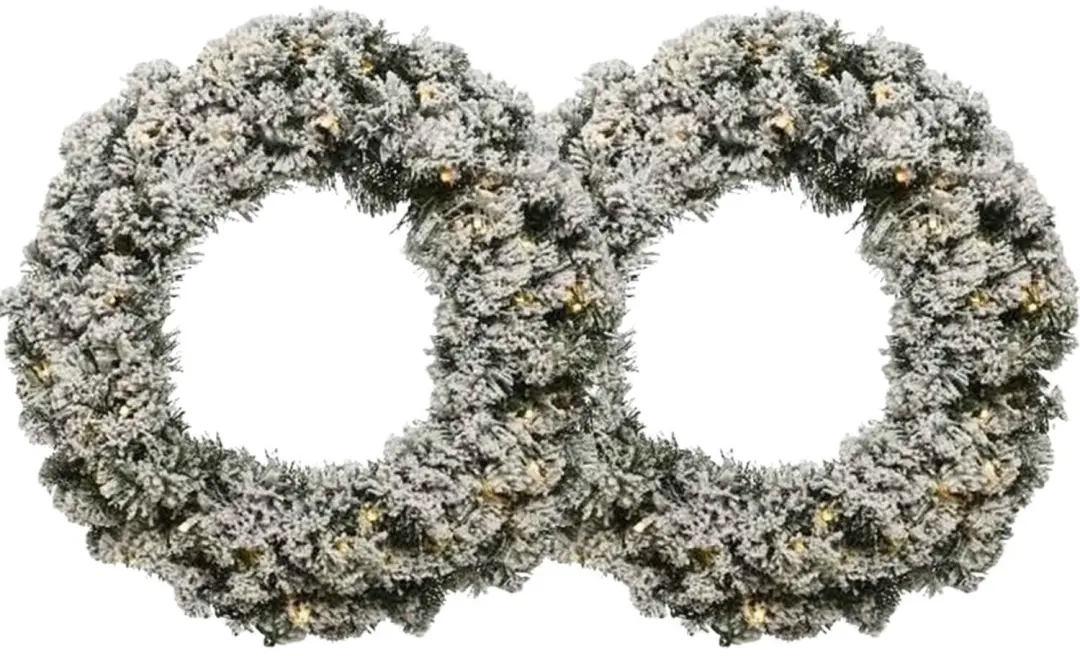 Groen/witte kerstkrans 60 cm Imperial met kunstsneeuw en led- 2x -lichtjes