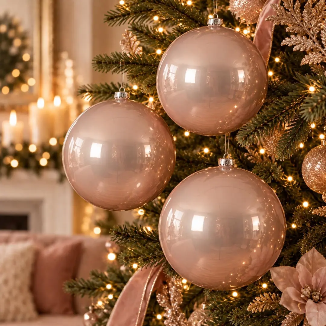 Decoris Kerstbal - 3x - lichtroze - groot - 25 cm - kunststof - glans - kerstversiering