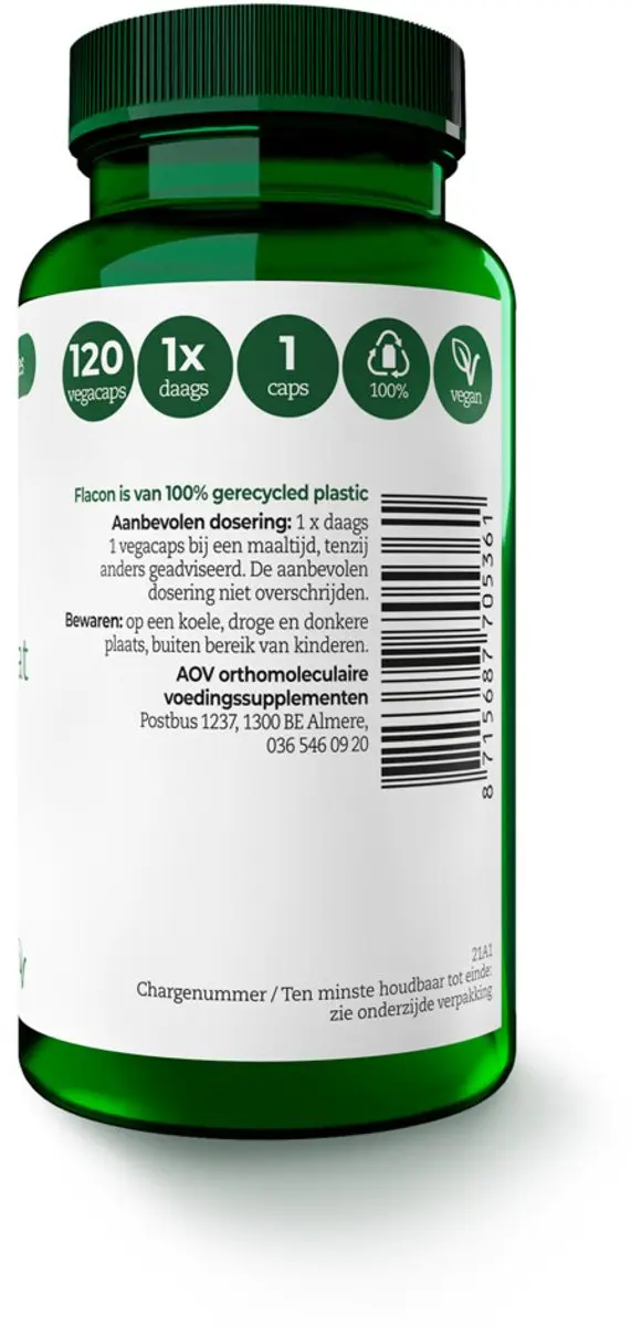 AOV 536 Zink Bisglycinaat 15mg - 2 x 120 vegacapsules - afbeelding 3 van 3