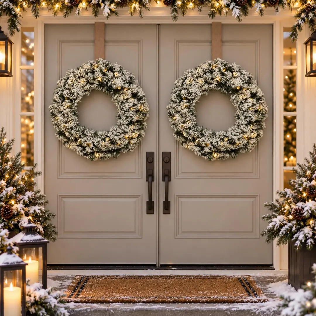 Groen/witte kerstkrans 50 cm Imperial met kunstsneeuw en led- 2x -lichtjes