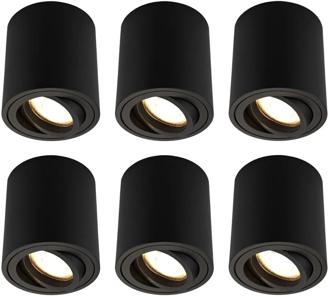 Ledvion 6 stuks LED opbouwspot zwart rond 3W warm wit