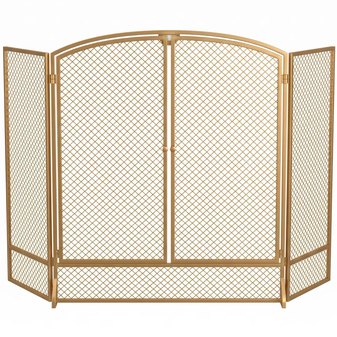HOMCOM Haardscherm-Metaal-122 x 10 x 75 cm-Goudkleurig