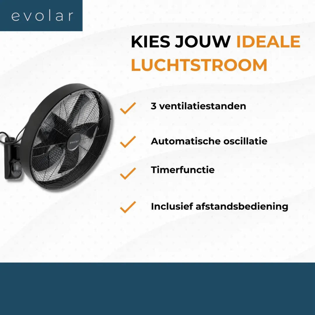 Evolar Wandventilator EVO-WF50B - 50W - Zwart - afbeelding 3 van 6
