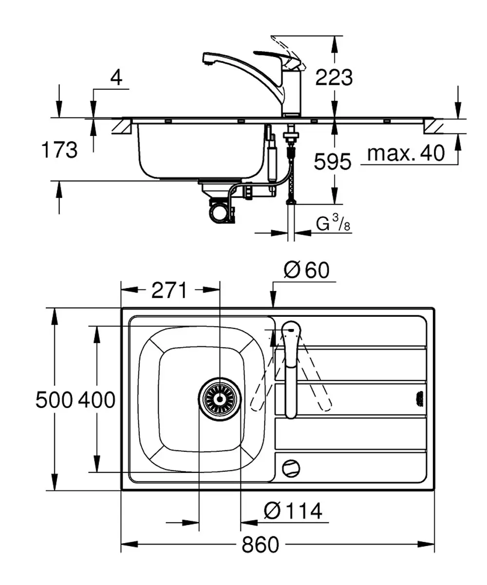 Grohe K500 Inbouwspoelbakset 31565SD1 - RVS/Chroom - afbeelding 2 van 5