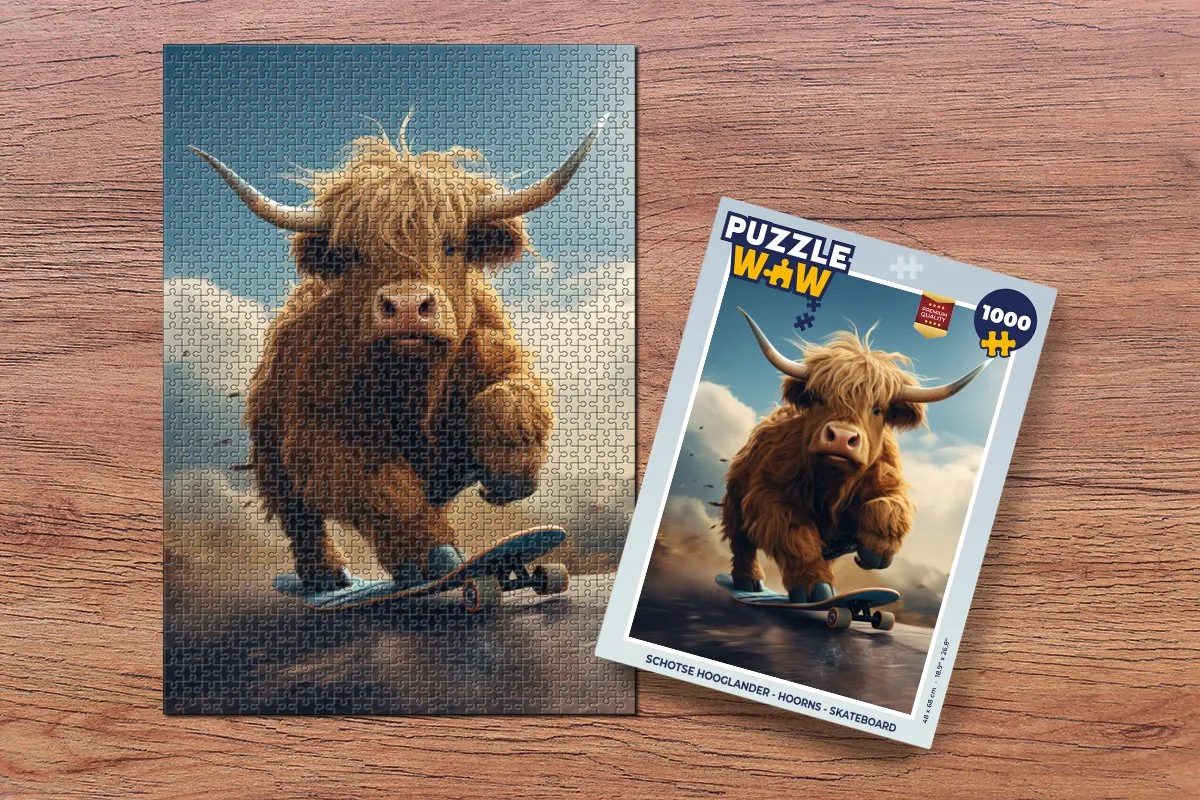 PuzzleWow Schotse Hooglander Hoorns Skateboard - 1000 Stuks