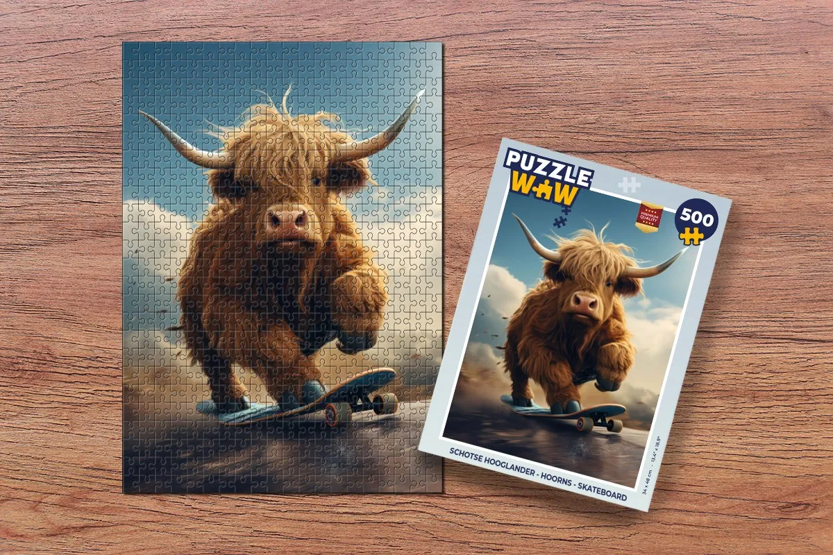 PuzzleWow Schotse Hooglander Hoorns Skateboard - 1000 Stuks