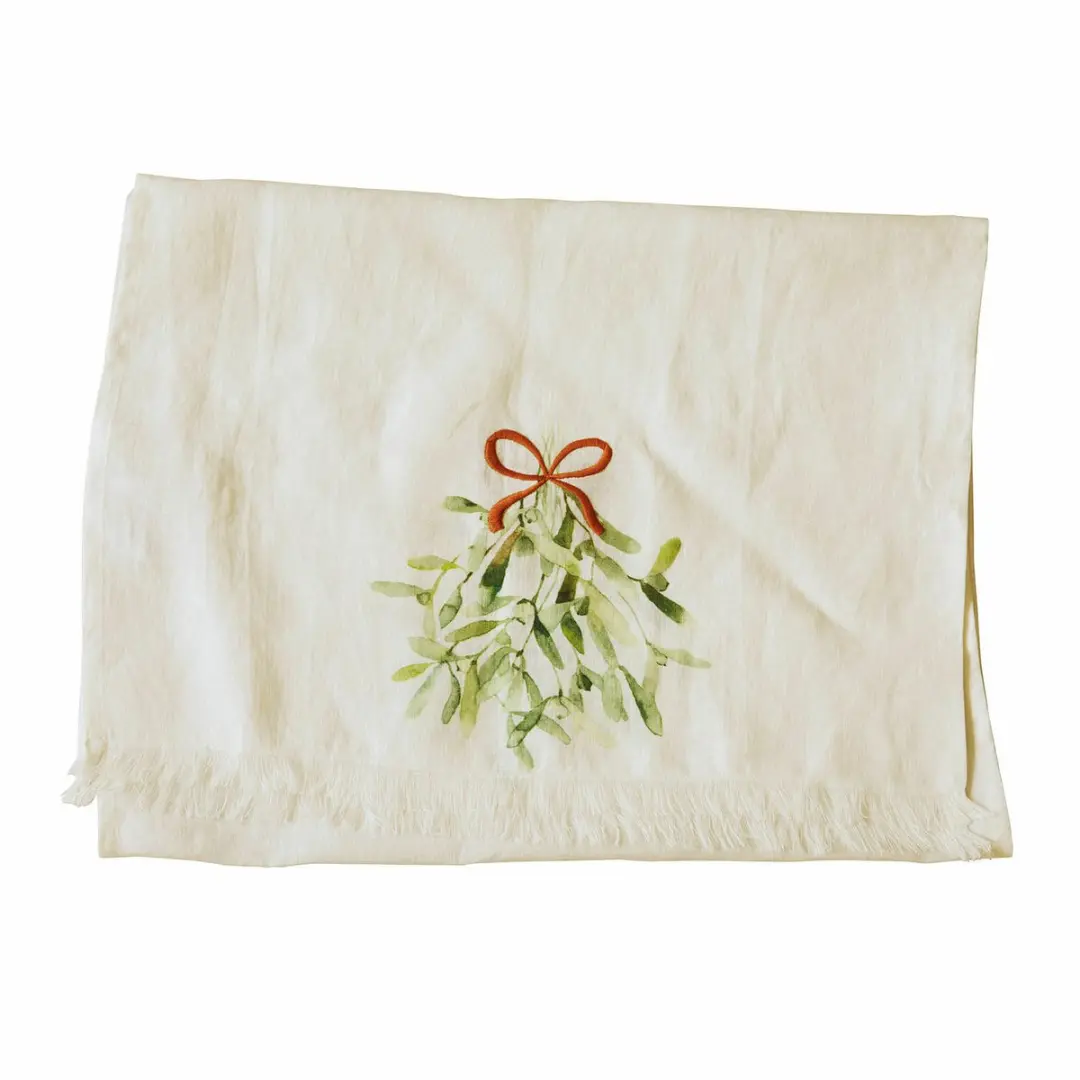 Loberon Tafelloper Mistletoe - Wit/Groen - afbeelding 4 van 5