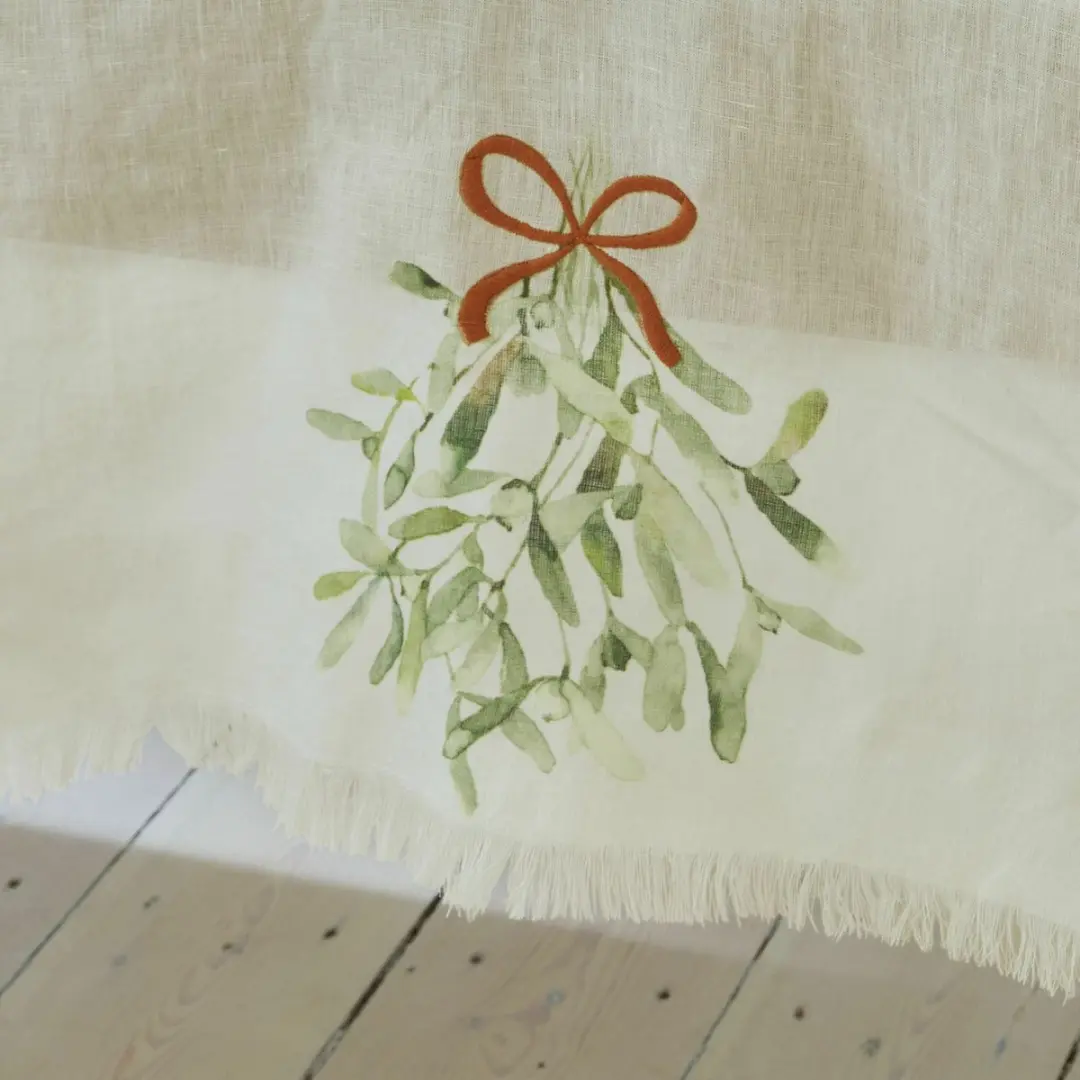 Loberon Tafelloper Mistletoe - Wit/Groen - afbeelding 3 van 5