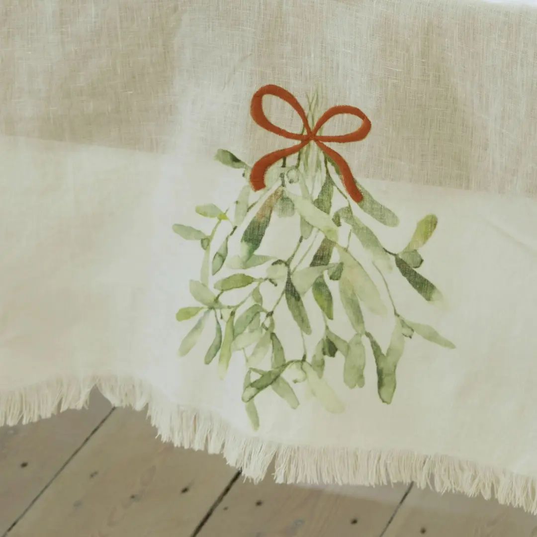 Loberon Tafelloper Mistletoe - Wit/Groen - afbeelding 5 van 5