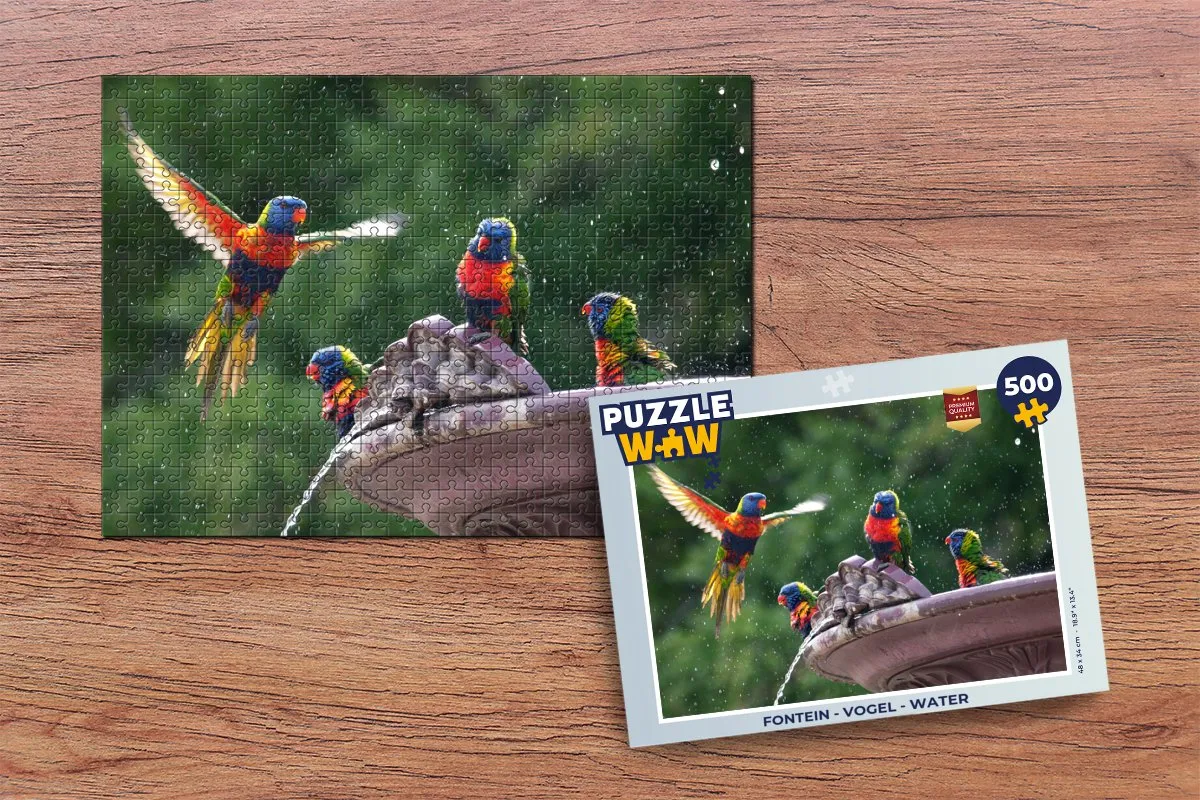 PuzzleWow Fontein Vogel Water Legpuzzel 500 Stuks - Multicolor