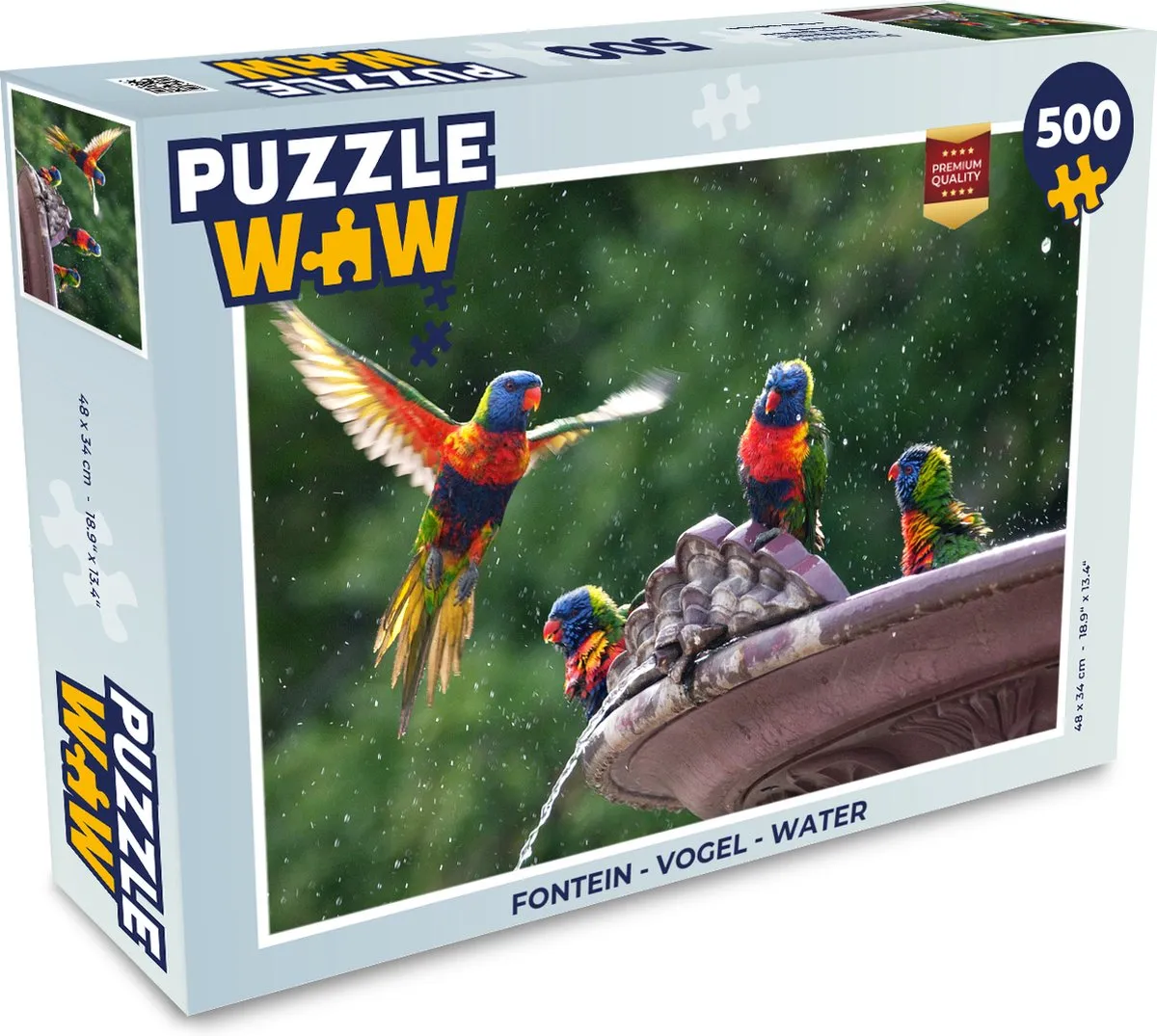 PuzzleWow Fontein Vogel Water Legpuzzel 500 Stuks - Multicolor