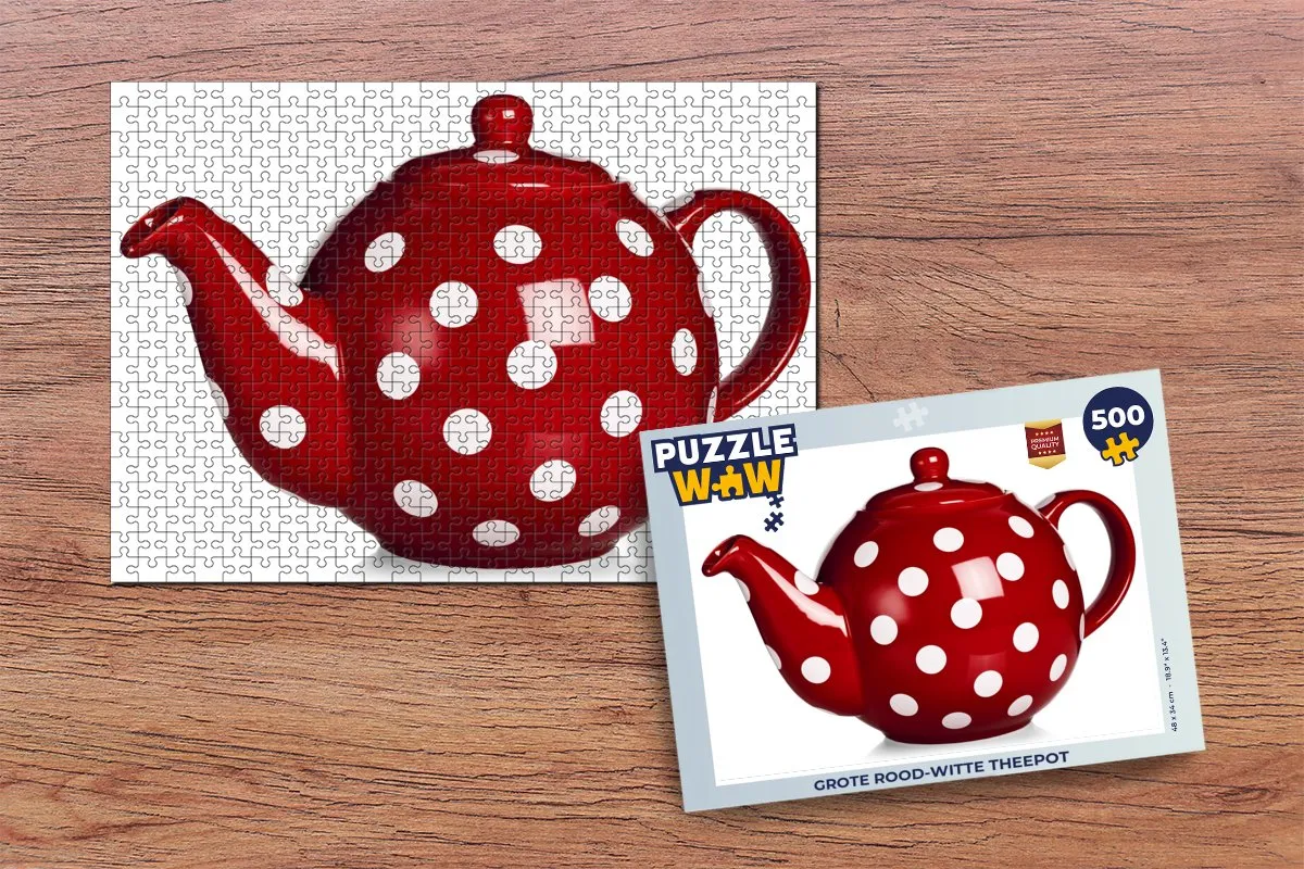 PuzzleWow Grote Rood-Witte Theepot Legpuzzel 500 Stuks - Multicolor
