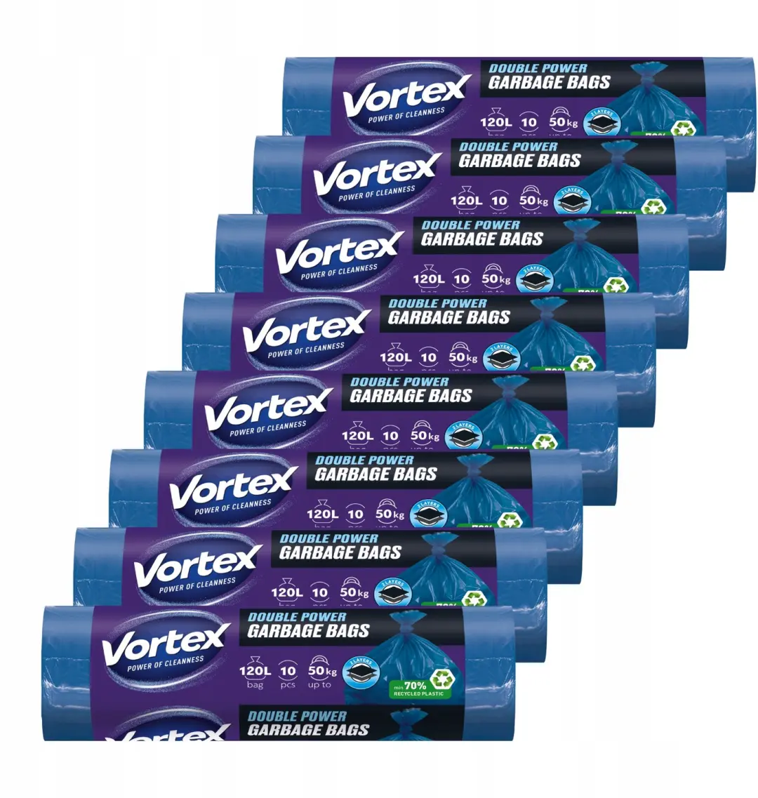 Vortex Afvalzakken Blauw 120L Dubbele Laag 80 Stuks