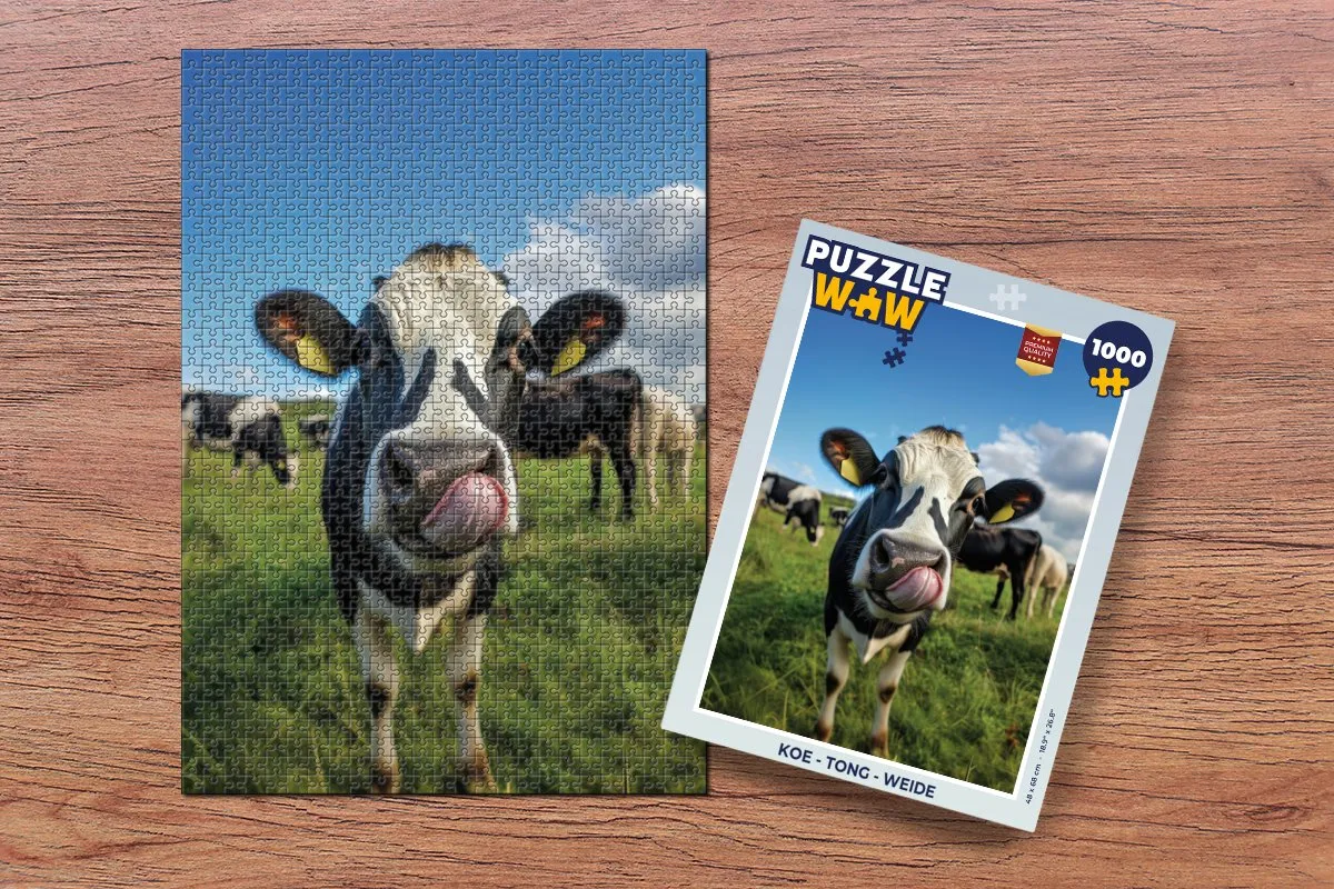 PuzzleWow Koe - Tong - Weide Legpuzzel 1000 Stuks