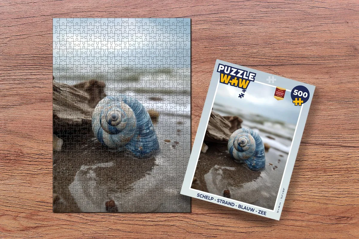 PuzzleWow Strand Schelp Legpuzzel 500 Stuks - Blauw