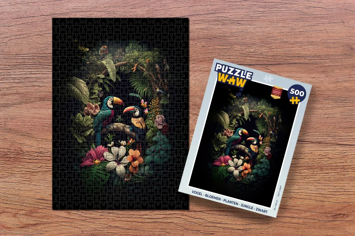 PuzzleWow Vogel Bloemen Jungle Legpuzzel 500 Stuks - Multicolor