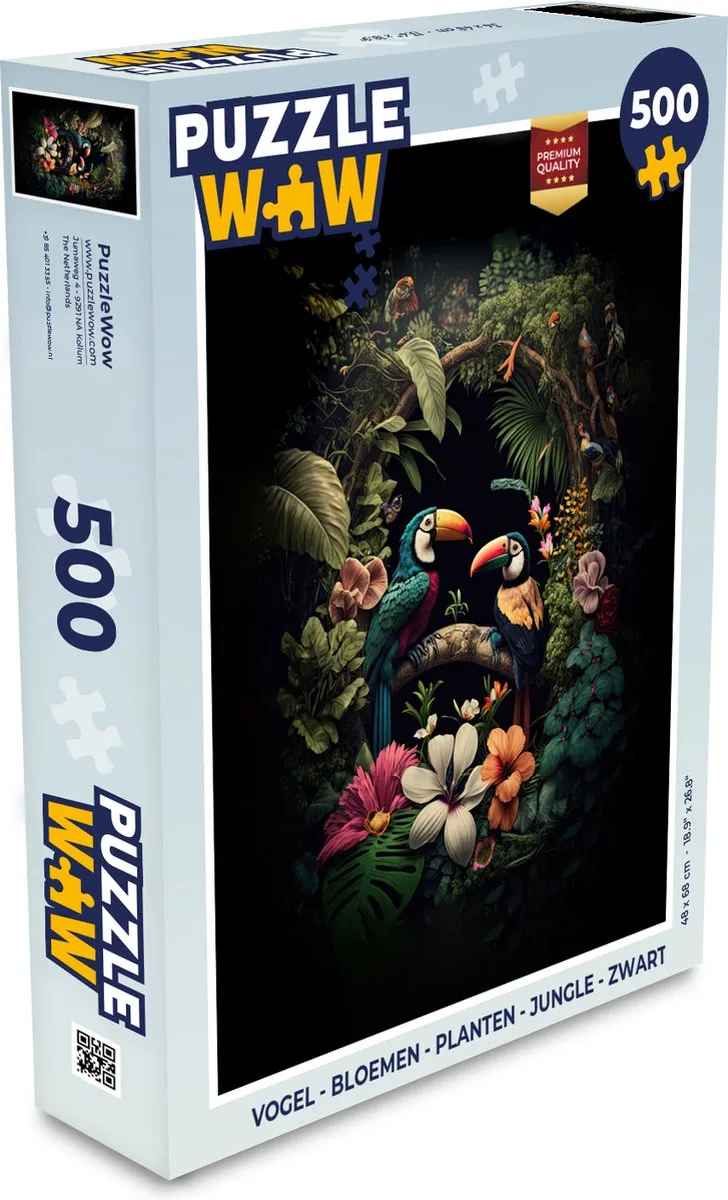 PuzzleWow Vogel Bloemen Jungle Legpuzzel 500 Stuks - Multicolor