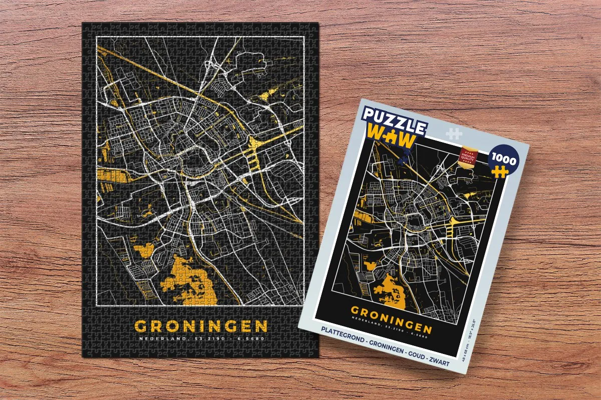 PuzzleWow Groningen Legpuzzel 1000 Stuks - Goud/Zwart
