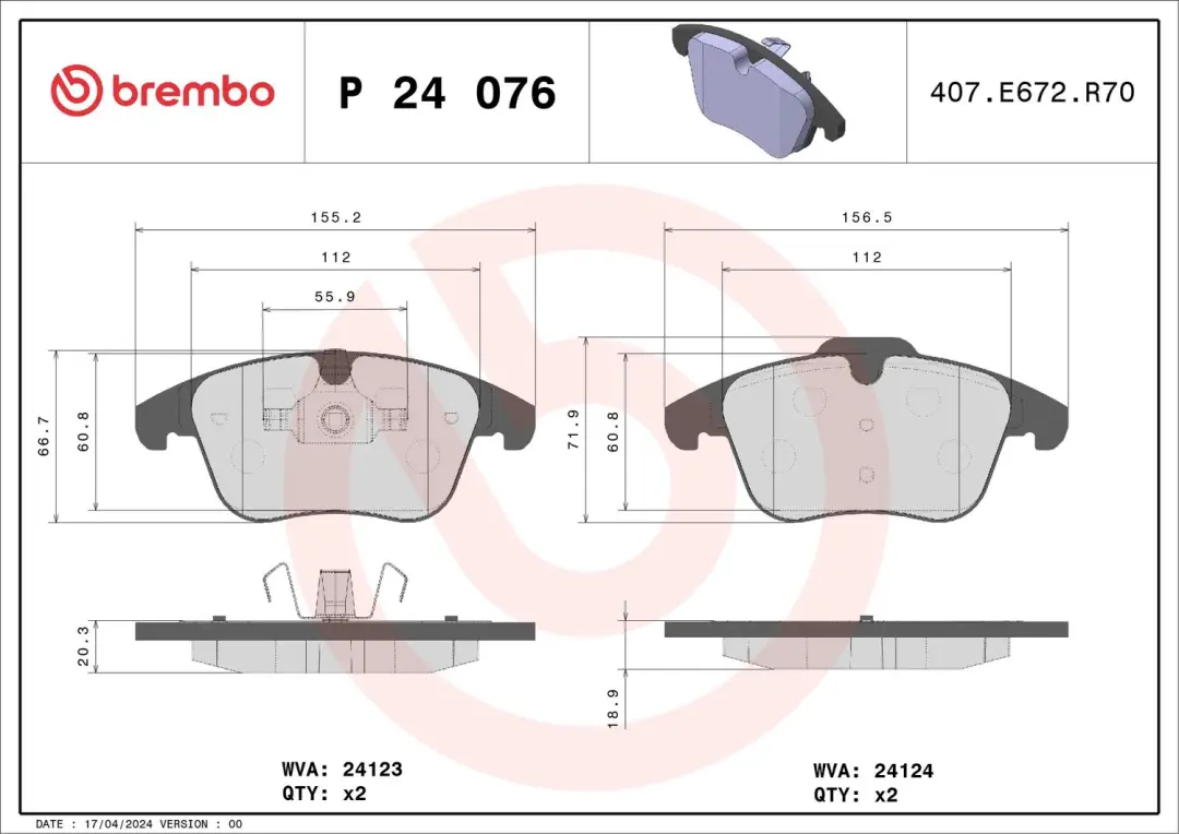 Brembo P 24 076 Remblokkenset Schijfrem - afbeelding 2 van 4