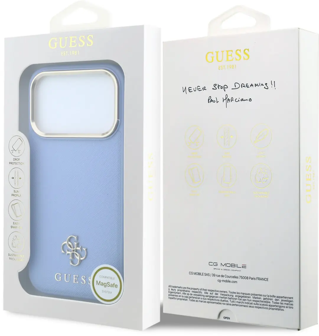 Guess Saffiano Small 4G Classic MagSafe iPhone 18 Pro - Lichtblauw - afbeelding 5 van 6