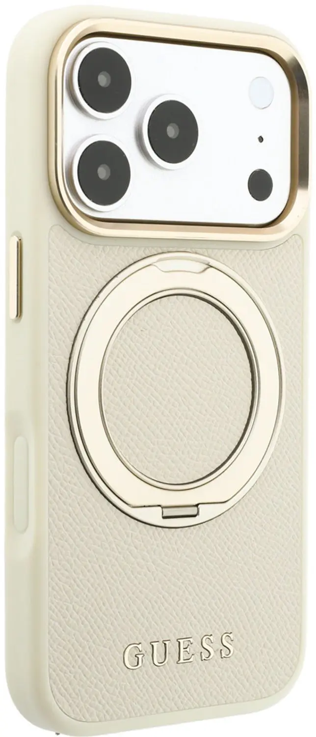 Guess Ring Stand 360 Grained Classic Logo MagSafe-hoesje iPhone 18/17 Pro Max - Beige - afbeelding 3 van 6