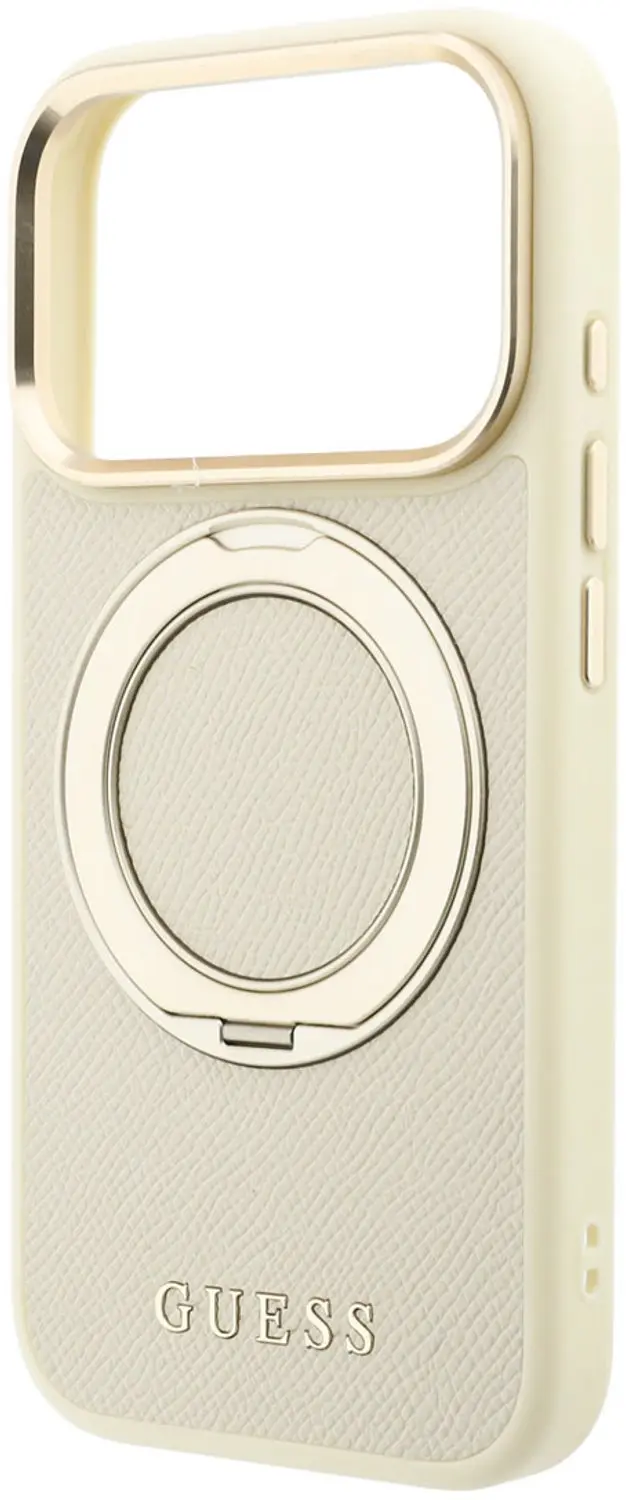 Guess Ring Stand 360 Grained Classic Logo MagSafe-hoesje iPhone 18/17 Pro Max - Beige - afbeelding 4 van 6