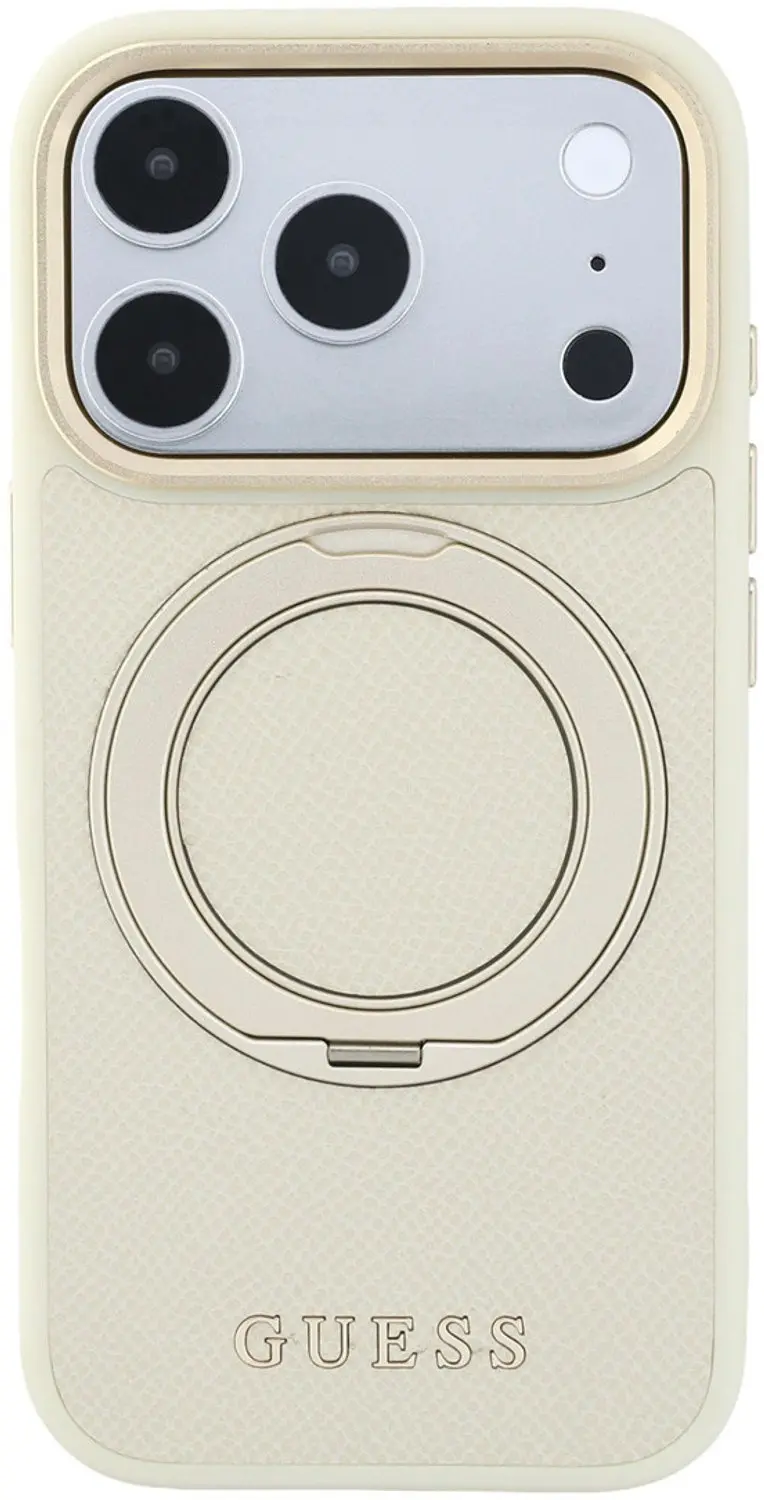 Guess Ring Stand 360 Grained Classic Logo MagSafe-hoesje iPhone 18/17 Pro Max - Beige - afbeelding 2 van 6