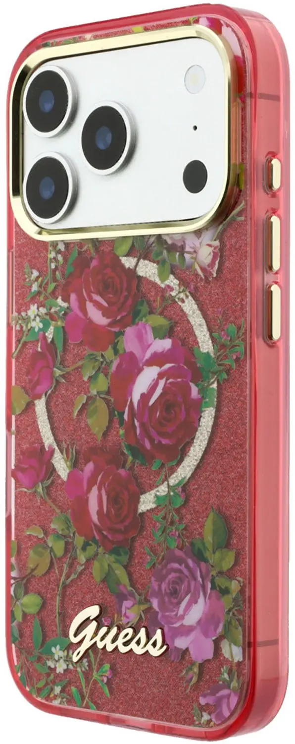 Guess IML Glitter Blossom Roses MagSafe iPhone 18 Pro - Bordeauxrood - afbeelding 5 van 6