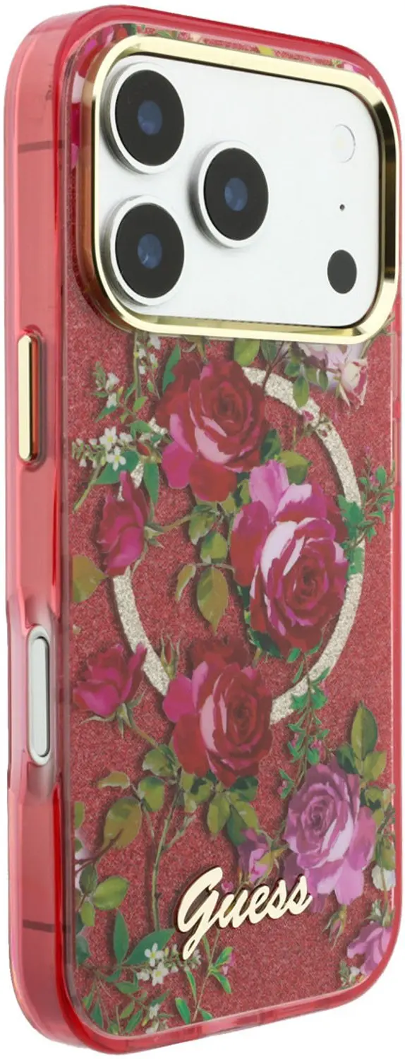 Guess IML Glitter Blossom Roses MagSafe iPhone 18 Pro - Bordeauxrood - afbeelding 2 van 6