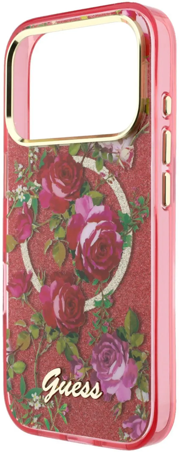 Guess IML Glitter Blossom Roses MagSafe iPhone 18 Pro - Bordeauxrood - afbeelding 6 van 6