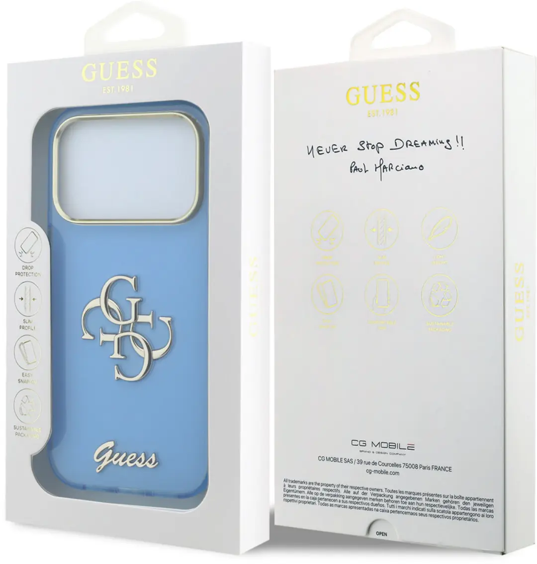 Guess IML 4G Script Metal iPhone 18 Pro Max Hoesje - Lichtblauw - afbeelding 4 van 6