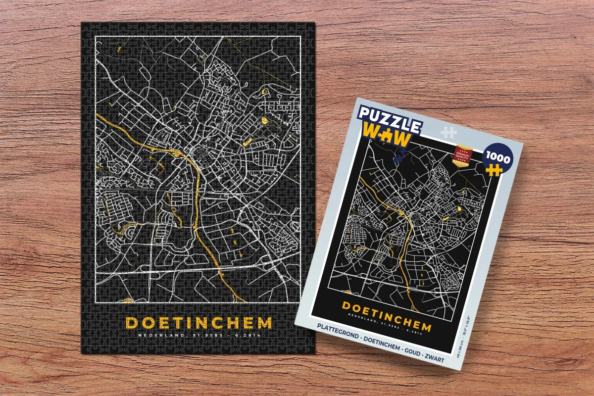 PuzzleWow Doetinchem Legpuzzel 1000 Stuks - Goud/Zwart