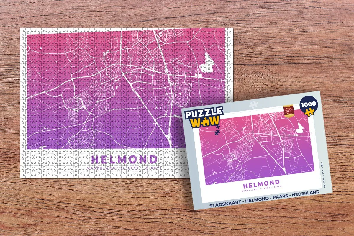 PuzzleWow Stadskaart Helmond Legpuzzel 1000 Stuks - Multicolor