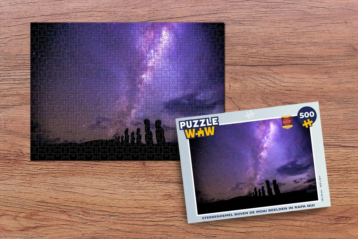 PuzzleWow Sterrenhemel Moai Rapa Nui Legpuzzel 500 Stuks - Multicolor