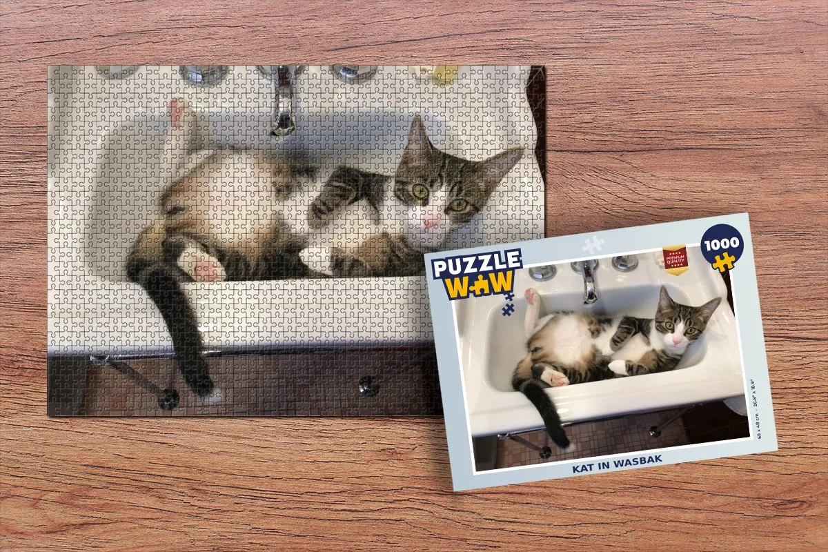 PuzzleWow Kat Wasbak Legpuzzel 1000 Stuks - Multicolor