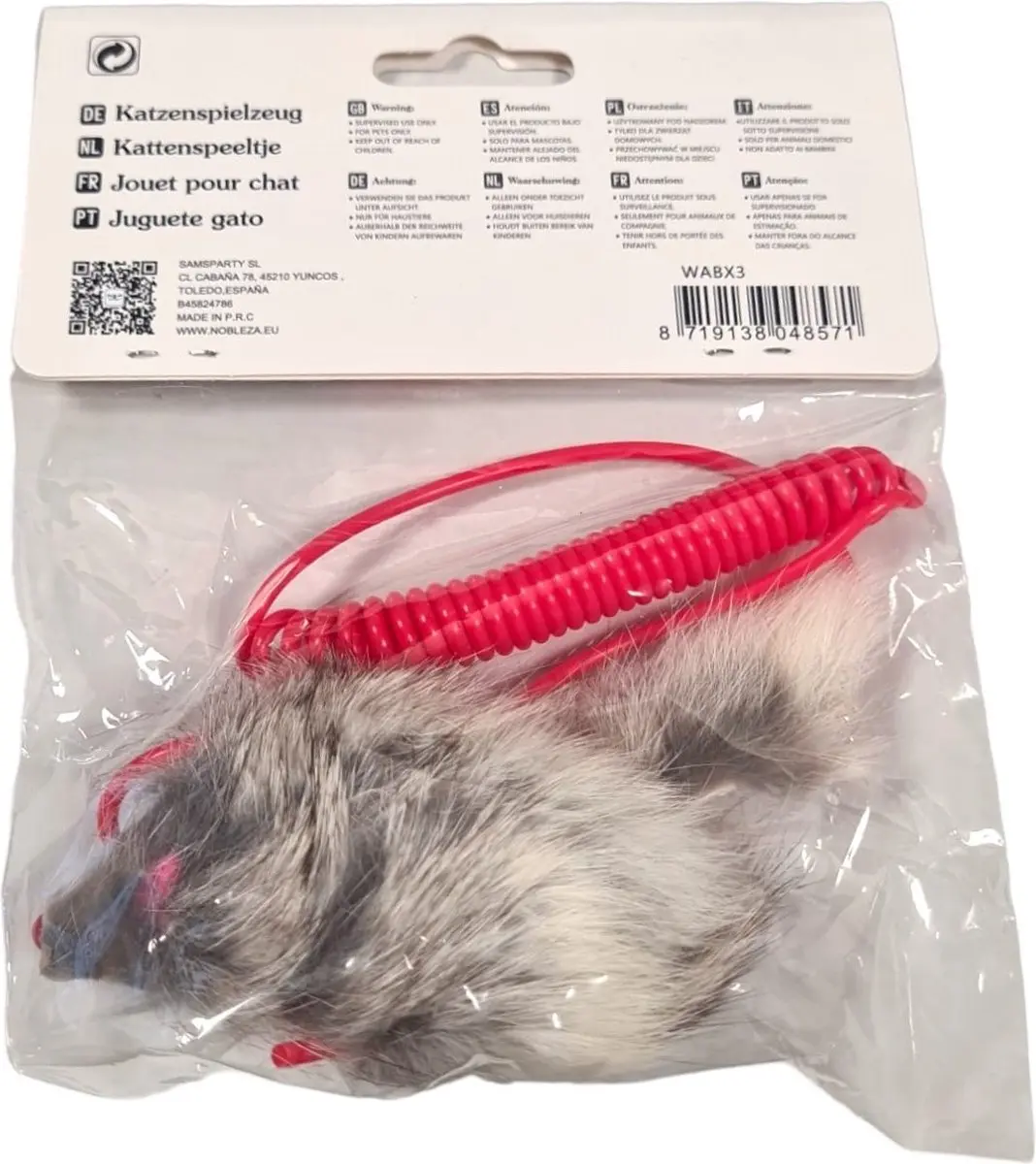 Nobleza Pluche Muis aan Touwtje - Rood/Grijs - afbeelding 5 van 5
