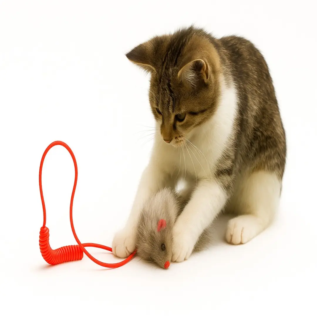 Nobleza Pluche Muis aan Touwtje - Rood/Grijs - afbeelding 4 van 5