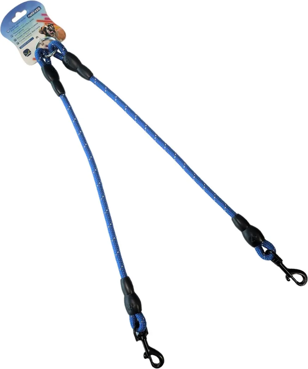 Nobleza Hondenriemsplitter - Splitter voor hondenriem - Lijn voor 2 honden - Lengte 2 x 40 cm - Blauw reflecterend