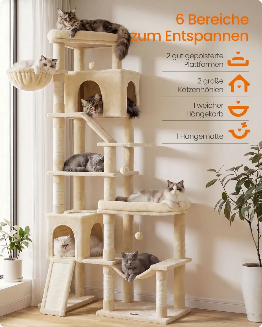 Songmics PCT020Y101 Grote Krabpaal - 6 Ligplekken - afbeelding 2 van 6