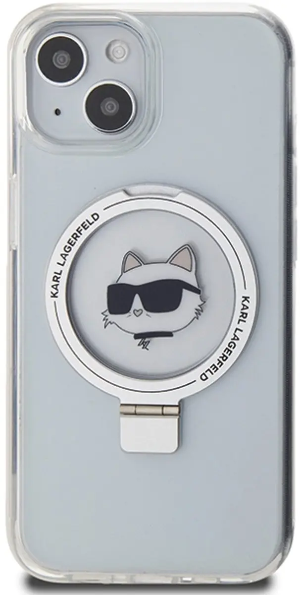 Karl Lagerfeld iPhone 15 Etui Ringstand MagSafe Choupette Hoofd - Wit - afbeelding 3 van 6