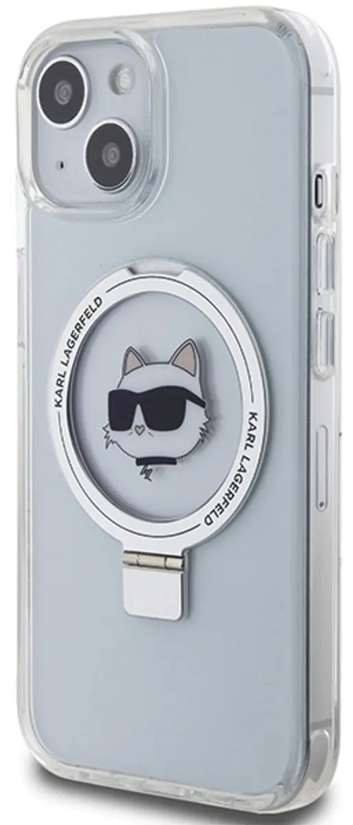 Karl Lagerfeld iPhone 15 Etui Ringstand MagSafe Choupette Hoofd - Wit - afbeelding 2 van 6