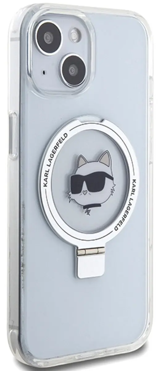 Karl Lagerfeld iPhone 15 Etui Ringstand MagSafe Choupette Hoofd - Wit - afbeelding 6 van 6