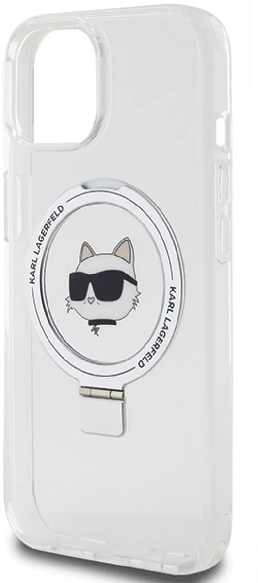 Karl Lagerfeld iPhone 15 Etui Ringstand MagSafe Choupette Hoofd - Wit - afbeelding 5 van 6