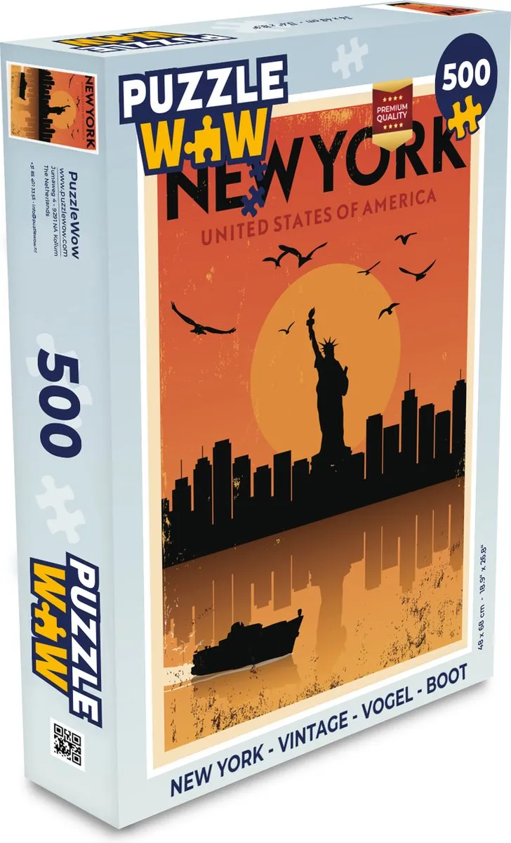 PuzzleWow New York Vintage Vogel Boot Legpuzzel 500 Stuks - Multicolor
