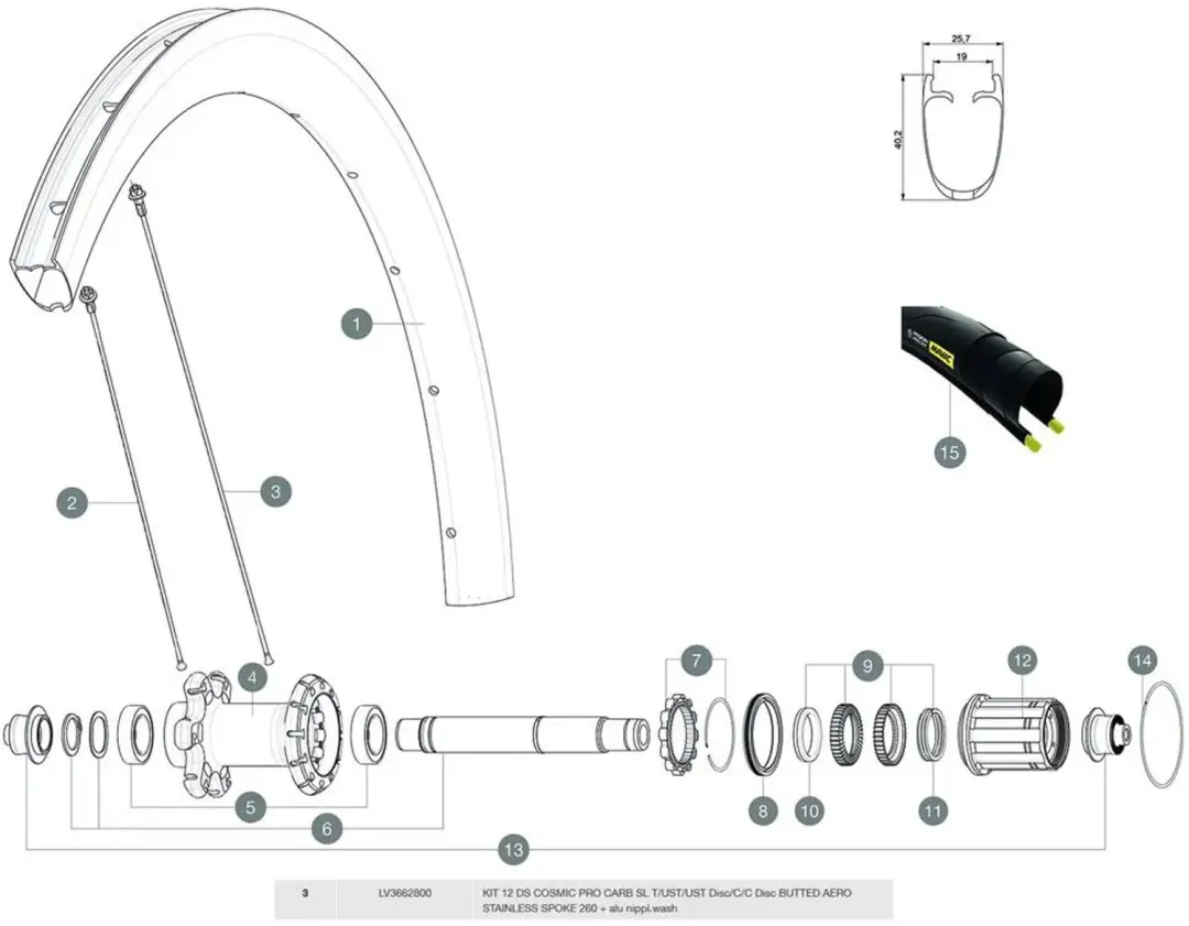 Mavic Cosmic Pro Carbon Sl Ust Achterste Rechter Spaken 12 Eenheden Zwart 260 mm