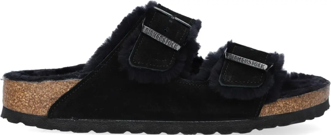 Birkenstock Arizona Shearling Veloursleder Suede Narrow Pantoffels - Black - Maat 40