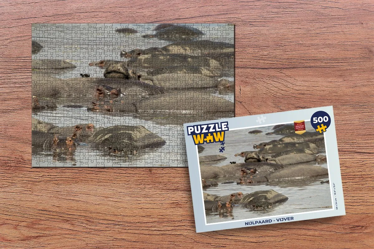 PuzzleWow Nijlpaard Vijver Legpuzzel 500 Stuks - Multicolor