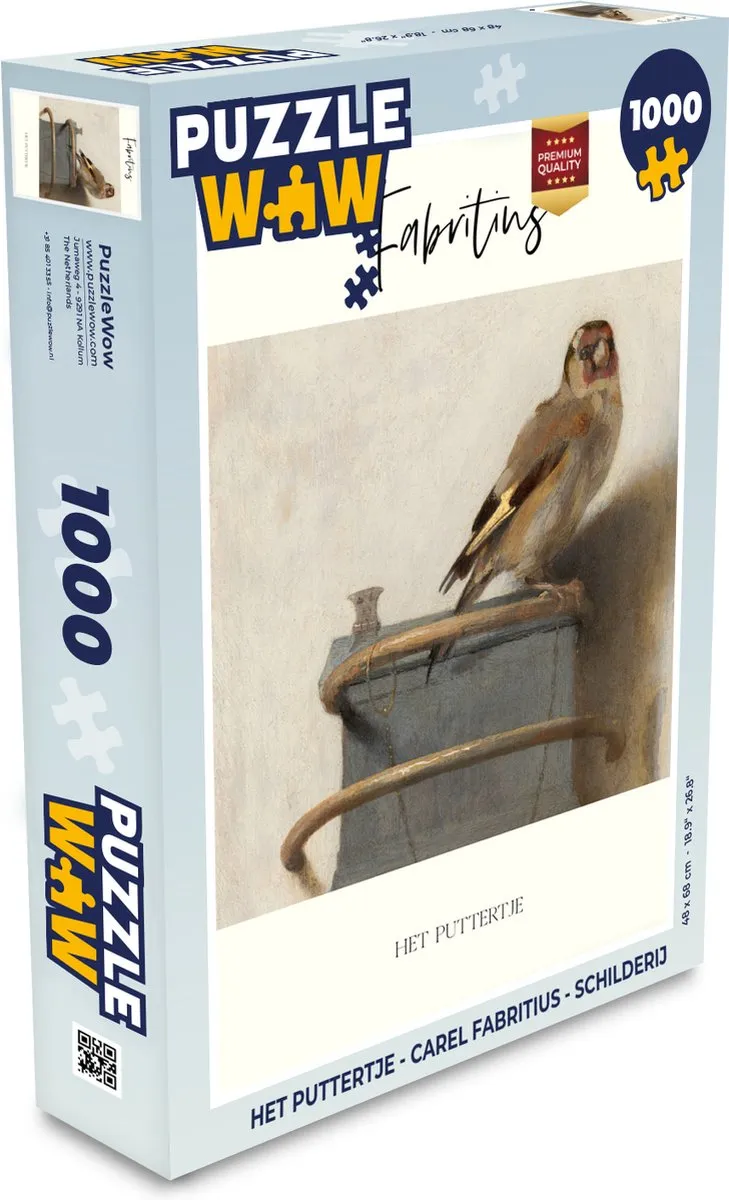 PuzzleWow Het Puttertje Carel Fabritius Legpuzzel 1000 Stuks - Multicolor